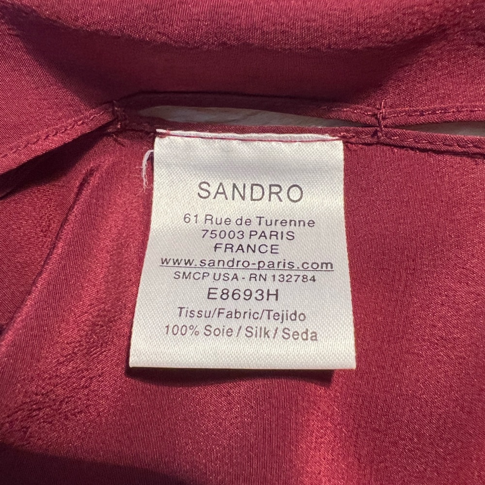 Sandro Paris Burgundy 100% Silk Open Back Cap Sleeve Blouse Sz 1 Small Workwear - Picture 5 of 9